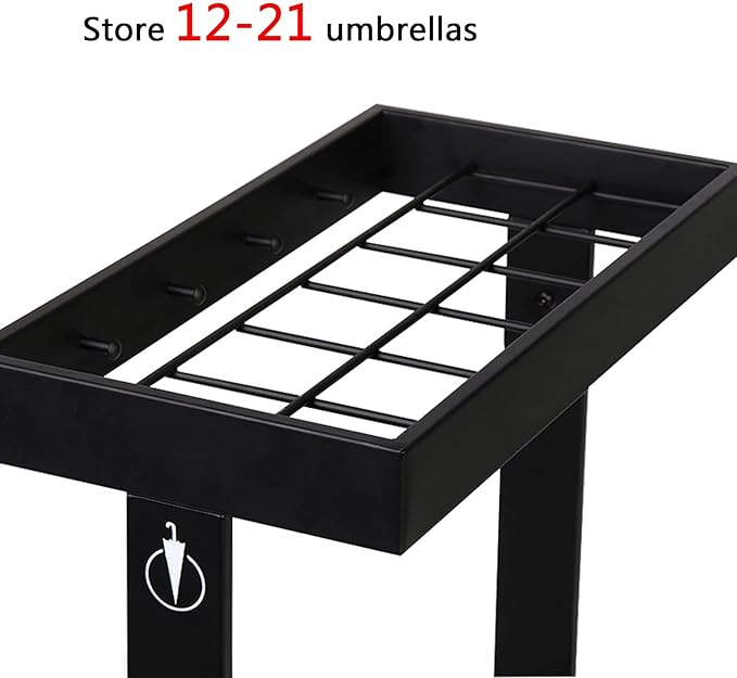 1 Piece Umbrella Stand Rectangular,White-Black,Metal Umbrella Stand,stored 12-21 Umbrellas,with Water Catcher Hook,Umbrella Stand,for Hotel Lobby