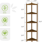 Wisuce Corner Shelf, 100% Real Bamboo Shower Corner Shelves Free Standing Shelf Storage Organizer for Bathroom Living Room Kitchen (Brown, 5 Tier)