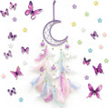 Dream Catcher Wall Hanging, Purple Boho Dreamcatcher Set with 12 Butterflies & 18 Stars - Peel and Stick Wall Decals for Bedroom, Girl's Room Decor, Birthday