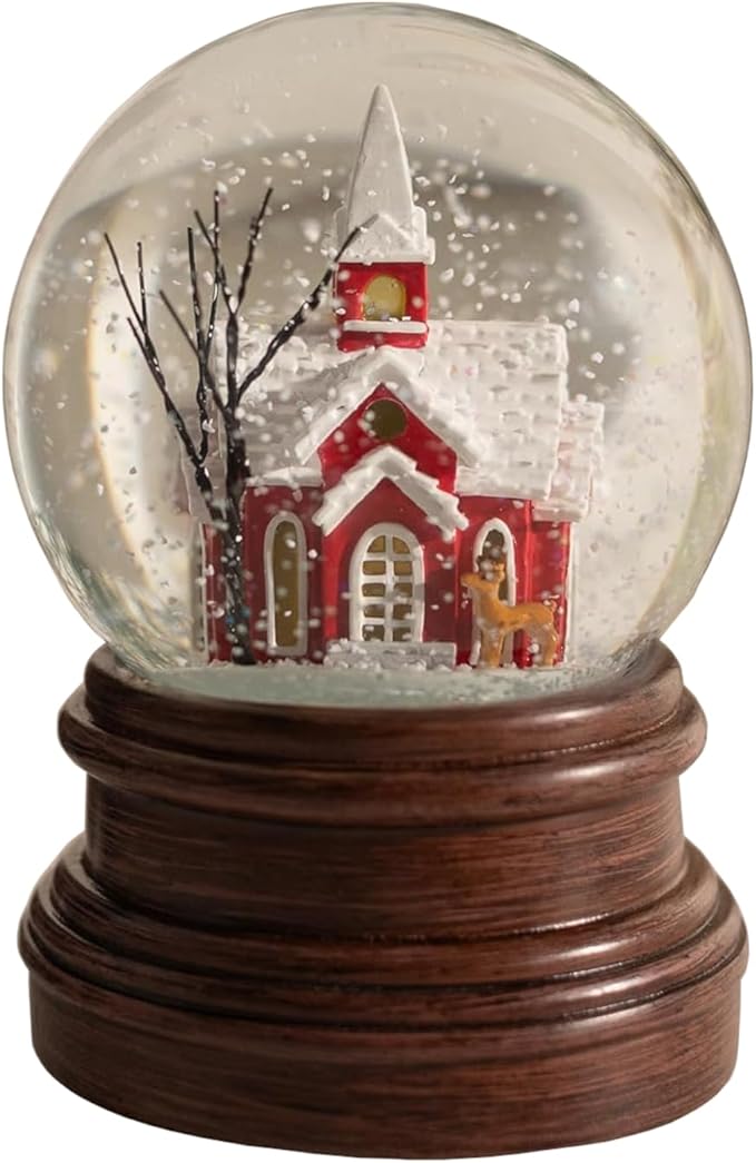 Ashfield & Harkness Sanctuary Church Decorative Snow Globe with Wind Up Music Box and LED Battery Operated Light