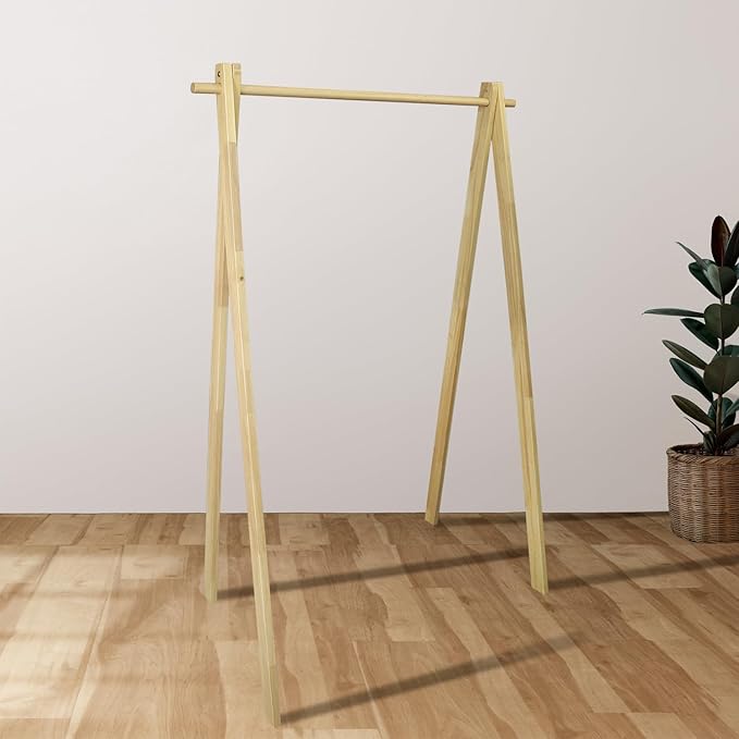 Solid Wood No Tool Assembly Collapsible Aesthetic Clothing Garment Rack