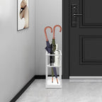DouSeiAi 20 Inch Geometric Umbrella Stand, Metal Freestanding Umbrella Rack with Shelf, Entryway Organizer with Bottom Drip Tray for Drip Dry, Holds Umbrellas, Canes, Walking Sticks (White)