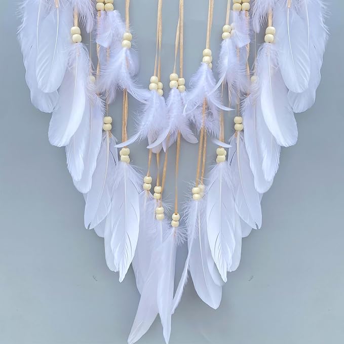 Large White Dream Catcher, Handmade Big Dream Catchers for Bedroom Wall Hanging Wedding Party Decor with a Greeting Card Gift (11.8 Inches in Diameter)