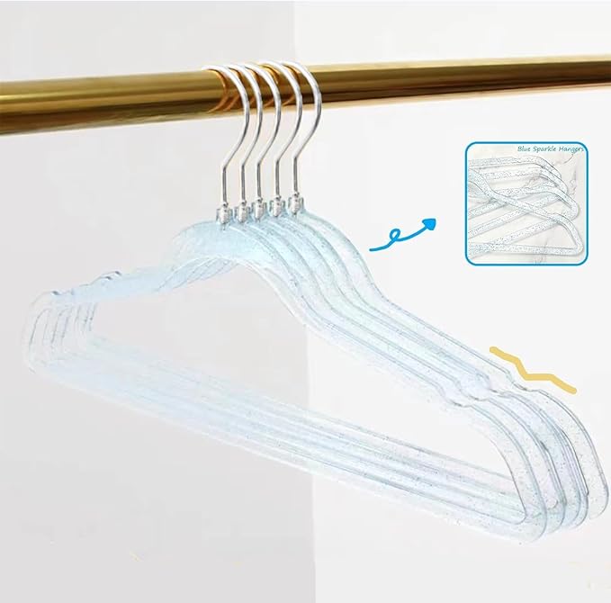 Blue and Gold Hangers for Clothes 40 Pcs, 16" Wide Clear Hangers for Men's Shirt, Women's Gown Dress, Youth Suit, Hoodie, Plastic Hanger with Swivel Hook, Thin Clothing Rack for Dorm Room Essentials