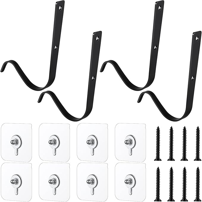 MorningRo 4 Set Large Front Door Garland Hanger Heavy Duty Cast Iron 33 lb Door Garland Hanger Self Adhesive Hook No Nails Screws for Christmas Halloween Decorations(Black)