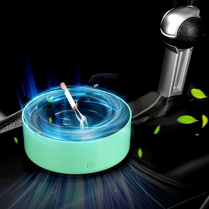 Indoor Ashtray - 2 in 1 Multifunctional Ashless Air Purifier with Filter Ashtray, Best for Family Car or Office (Green)