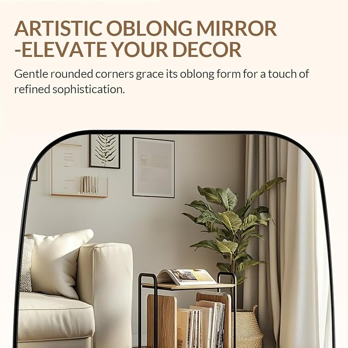 ANDY STAR 24x48 Black Bathroom Mirror, Oblong Vanity Mirror with Stainless Steel Metal Frame, Matte Black Oval Mirror for Over Sink, Modern Anti Rust Wall Mounted
