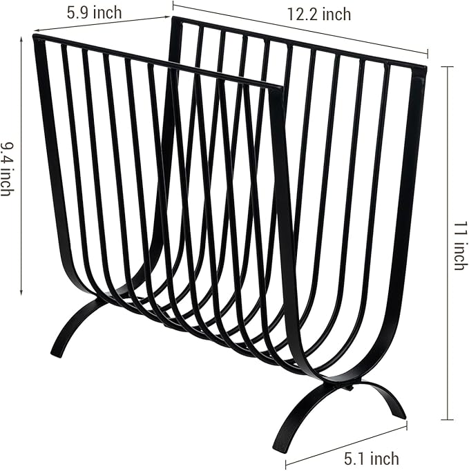 MyGift Matte Black Metal Magazine Rack, Deluxe Mid Century Wire Magazine Rack, Tabletop or Floor Standing Sling Basket for Magazines and Newspapers