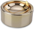 hanlongyu Outdoor Ashtray with Lid, Flip Top Stainless Steel Ash Tray, Metal Windproof Cigarette Ashtrays for Indoor or Outdoor Use, Desktop Smoking Ashtray Office Patio Home Decor
