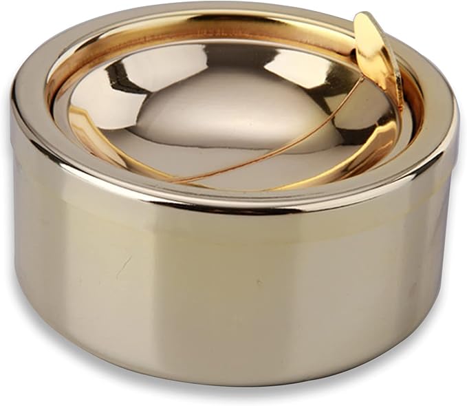 hanlongyu Outdoor Ashtray with Lid, Flip Top Stainless Steel Ash Tray, Metal Windproof Cigarette Ashtrays for Indoor or Outdoor Use, Desktop Smoking Ashtray Office Patio Home Decor