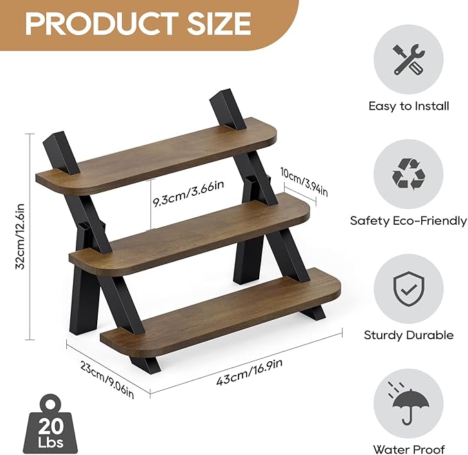 Perfume Stand for Men Women, 3 Tier Cologne Organizer, Display Shelf Stands for Dresser, Wooden Shelf Display Risers for Party, Makeup, Figures, Cupcake, Dessert