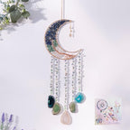 Boho Dream Catcher with Crystal Suncatcher, Handmade Dream Catchers for Adults Bedroom Decor, Moon Wall Hanging Bohemian Room Decor Spiritual Gift for Women