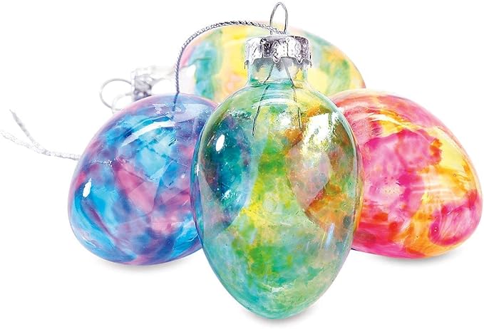 Lillian Vernon Stained Glass Egg Blown Glass Easter Ornaments - Handcrafted Hanging Tree Decorations, Stained Glass Easter Egg Holiday & Party Decor, 2 in, Assorted, 12-Piece Set