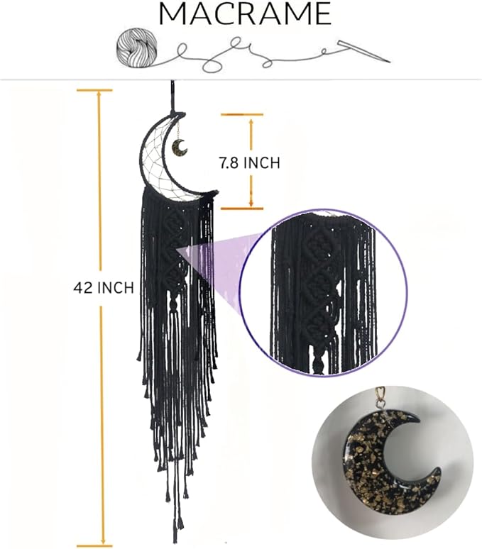 Dream Catchers Moon Dream Catcher with Light, Black Dream Catcher for Girls Boys Bedroom Wall Decor Christmas Decor, Macrame Dream Catchers Boho Room Decor for Teen Girls Boy Birthday Gift Women