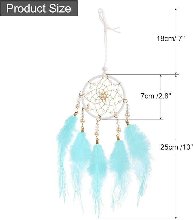uxcell 2pcs Dream Catchers, Small Handmade Feather Dreamcatcher Supplies Car Charm with Crystal Beads Wall Hanging Decor for Home Car Decoration Ornament Women Friend Gift, Light Blue