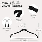 HOUSE DAY Premium Velvet Hangers 50 Pack Black, Non-Slip Flocked Felt Hangers, Sturdy Clothes Hangers with 360° Rotatable Hook, Heavy Duty Coat Hanger, Durable Slim Hanger for Closet Space Saving