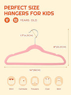 HOUSE DAY 14 Inch Kids Velvet Hangers 50 Pack, Durable Big Kids Hangers, Non Slip Kid Felt Hanger for Youth, Cute Childrens Hanger for Closet, Pink