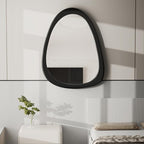 34"x 26" Irregular Wall Mirror, Black Frame Wood Asymmetrical Decorative Wall Wooden Mirror for Living Room Bedroom Entryway Bathroom Home Decor