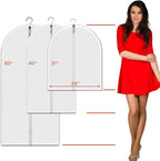 Hanging Garment Bags 12 Piece Set - 60 Inch Translucent Dust Proof Clothes Bag White Breathable Full Zipper Dust Cover for Suit Dance Costumes Gown Dress.