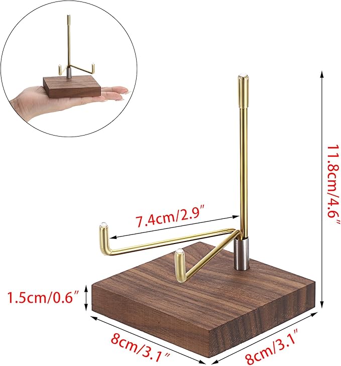 Hipiwe 2Pcs Adjustable Metal Arms Display Stand with Wooden Base Rock Display Stand Easel Decorative Plates Display Easel Holder for Gemstones Fossils Minerals Agate Plates Collectibles, 3.1"x3.1"