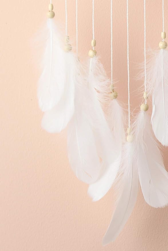 Dream Catchers White for Bedroom, Handmade Hanging Decorations White Feather Lace Dream Catcher Mobile for Girls Room Decor