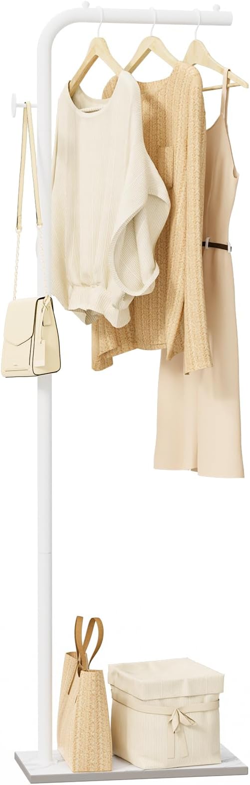 OUTBROS Metal Coat Rack, Coat Tree with Rock Base,L Shaped Freestanding Hall Tree, Clothes Hanger Stand Suitable for Bedroom, Hallway, Entrance, 15.3 x 10.2 x 70.8 inch, White
