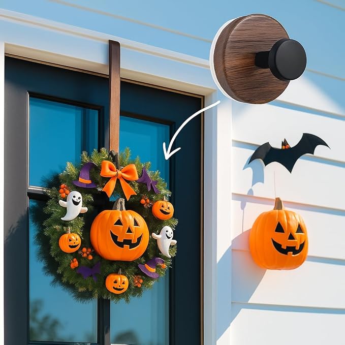 2 Pack Wreath Hangers for Front Door, Door Wreath Hanger on Glass, Window & Smooth Surfaces, Holiday Decoration Hook for Christmas, Thanksgiving, Halloween