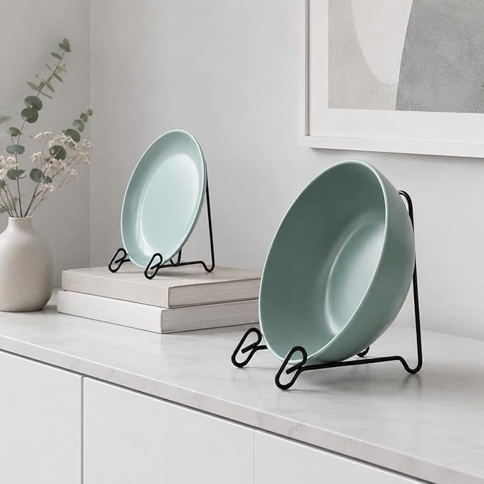 Artliving (4 Pack Black Display Stand Easel Iron Bowl Stands for Display Large Deep Bowls, Platters and Deep Dishes