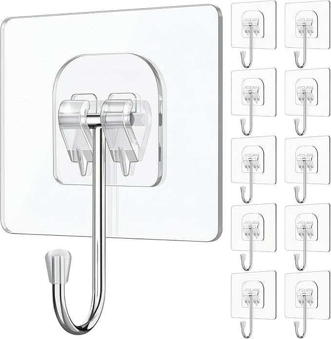 JUUBAOOPN 8 Pack Heavy-Duty Wreath Hangers for Front Door – Seasonal Christmas & Halloween Decorations, Over-The-Door Hooks Organizer, Clear Adhesive Hooks