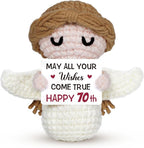 70th Birthday Gifts for Women Men, 1956 70th Birthday Decorations, Happy 70 Year Old Gifts for Family Friends - Handmade Positive Angel Crochet Doll