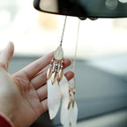 Mini Dream Catcher Car Interior Rearview Mirror Hanging Decor Nature Feather Small Boho Car Charms Pendant Accessories (New White)
