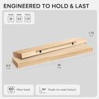 Homeforia 36 inch Natural Floating Shelf, High End Solid Real Wood 36inch Small Floating Shelves for Wall Mounted, Natural Wooden Floating Shelves, Heavy Duty Bracket, 36 X 6.5 X 1.75 in, Set of 3