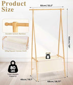 Bamboo Clothes Rack with Storage Box, Portable Extra Large Garment Rack Clothing Rack, Foldable Wardrobe For Entryway and Bed Room (M)