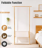 Bamboo Clothes Rack with Storage Box and Storage Shelf, Portable Extra Large Garment Rack Clothing Rack, Foldable Wardrobe For Entryway and Bed Room (S - 31.5 Inch)