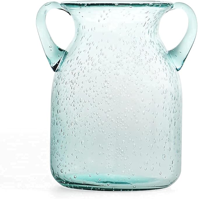 MDLUU Seeded Glass Vase, 4.6" W x 6.7" H, Clear, Double Ear Design, Coastal Modern Style, Perfect for Dining Room, Bedroom, Bathroom