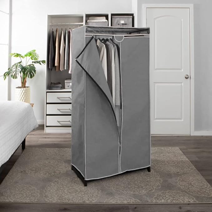 Simplify, Organizer, for Clothes and Accessories, Heavy Duty, Hanging Rod, Easy to Assemble in Grey 36" Wide Portable Closet (4062-GREY)