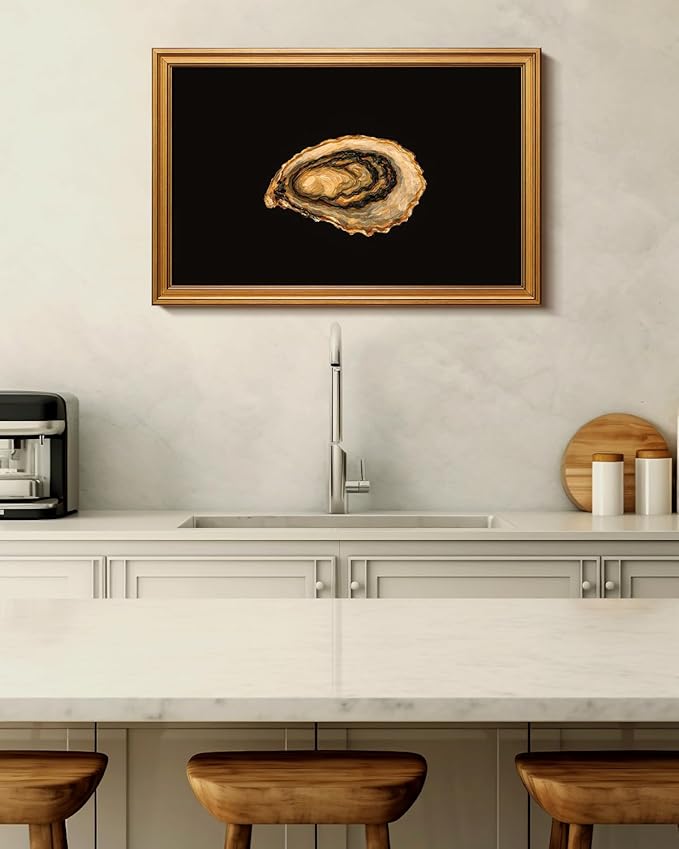 VIYYIEA Vintage Gold Framed Wall Art for Living Room, Oyster Canvas Prints Home Decor, Oil Painting Picture, Bedroom Wall Decor Gifts for Friends or Family -【Oyster】-(24L x 16W)