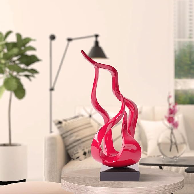 Abstract Sculpture Decor Modern Art Gift Holy Flame Figurine Statue for Bookshelf Table Desktop Office Red 16.5 Inch