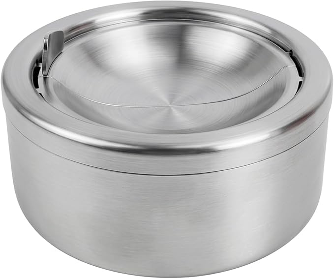 Windproof Ashtray with Lid - Heavy Duty Stainless Steel Ash Tray for Weed and Cigarettes, Smokeless Indoor Outdoor Table Top Cigarette Butt Disposal for Patio Home Office