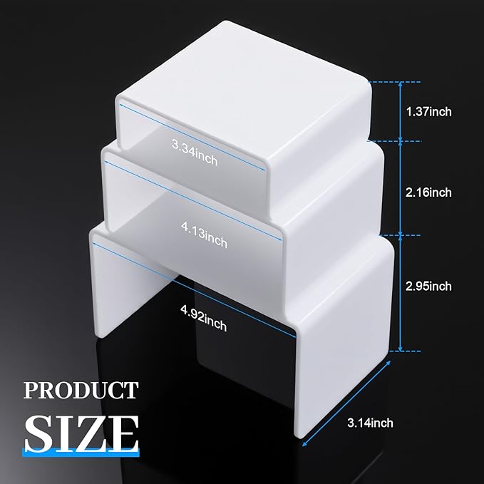 Chuangdi 2 Sets Acrylic Display Risers, Product Stand, Jewelry Display Riser Shelf Showcase Fixtures for Dessert Cupcake Candy Figure Treat Action Showcase(White,Small Set)