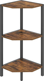Creso hom Corner Shelf, 3-Tier Industrial Corner Bookshelf with Metal Frame, Multipurpose Corner Display Rack for Living Room Kitchen Bedroom Office Organization and Storage, Rustic Brown