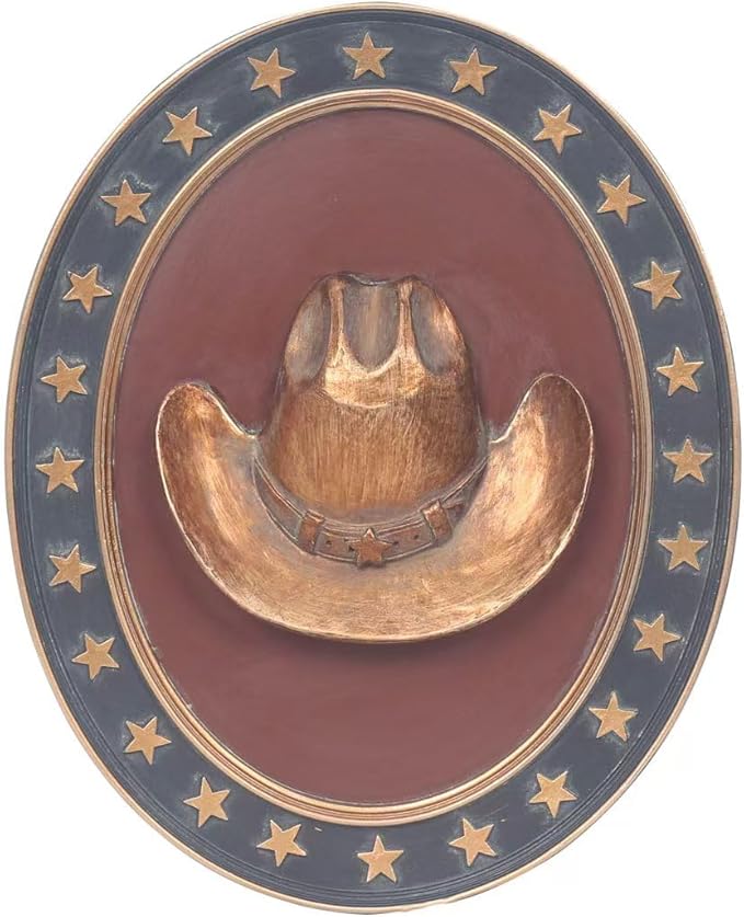Vintage Wall Sculpture Antique Decoration Pediment Hallway Art Statue for Living Room Office Bedroom Gallery,Handmade Gift Aesthetic Design Cowboy Scheme (Blue & Bronze Hat)