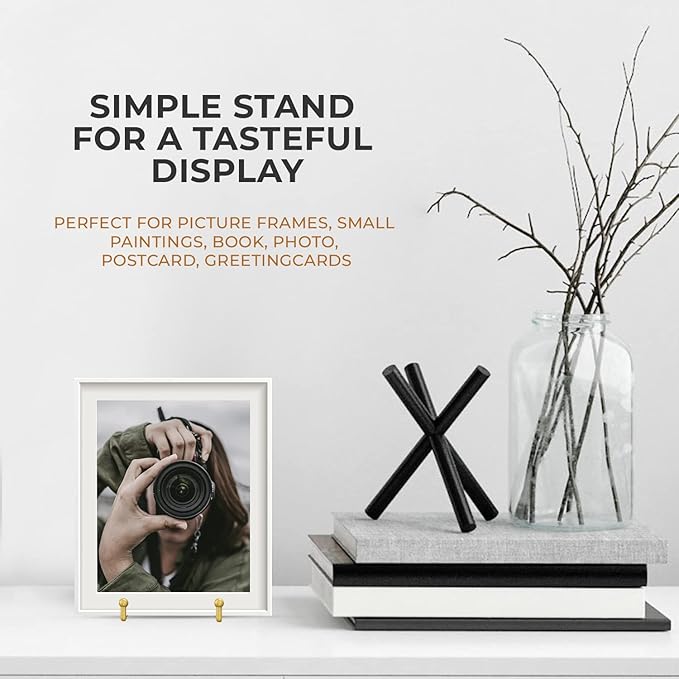TR-LIFE 4 Pack 3 Inch Plate Stands - Display Stand + Metal Frame Holder for Picture, Decorative Plate, Photo Easel, Tabletop Art (Gold)
