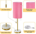 Luvkczc Minimalist Table Lamp Set of 2, Nightstand Lamp for Bedroom Living Room, Modern Pull Chain Bedside Lamp with Marble Base, Fabric Shade, Small Desk Lamp for Home, Office, Reading,Pink
