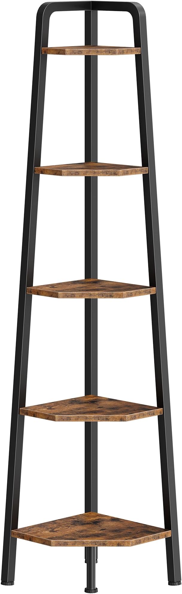 CHOEZON Corner Shelf, 5-Tier Ladder Corner Shelf, Ladder Bookshelf, 59.6" Tall Vertical Display Stand, Metal Frame Bookshelf, for Living Room, Bedroom, Kitchen, Rustic Brown and Black TCJ20BF