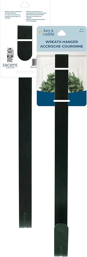 Jacent Key & Castle Wreath Hanger 15", Black Metal Indoor Outdoor Door Decoration Hook