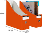 Limitliho 2 Pack Cardboard Magazine Storage Boxes, Vertical File Organizer Box for Desk or Shelves, Book Holder for Classroom,Office,Home(Orange-Red, 10.6" H x 10.2" L x 3.5" W in)