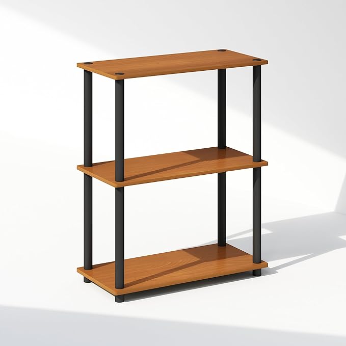 Furinno Turn-N-Tube Book Shelf, 3-Tier Bookshelf, Bookcase with Multipurpose Compact Display Rack, 11.6 x 23.6 x 29.6, for Living Room, Bedroom, Home Office, Light Cherry