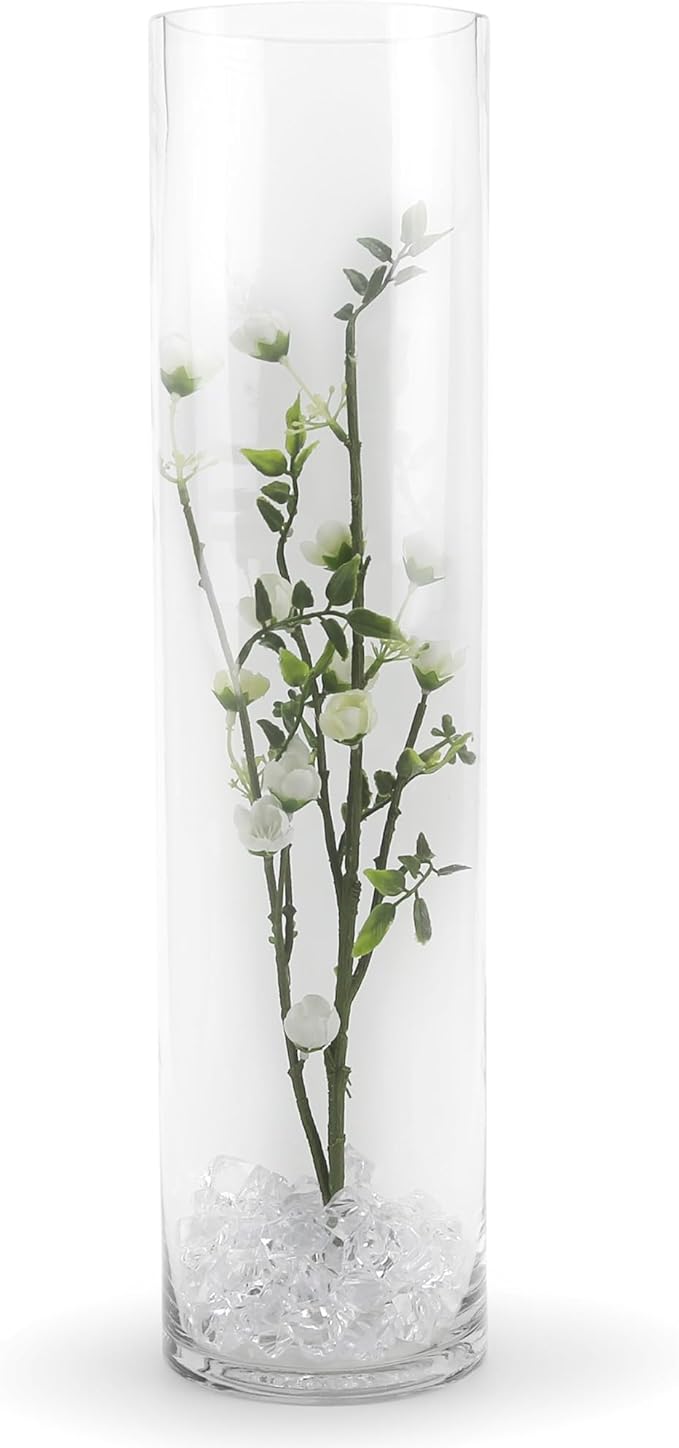 WGVI Quality Thick Weighted Tall Clear Cylinder Glass Vases, 4" W x 16" H, Flower Arrangement Floating Candle Holders Wedding Centerpieces Event Floral Container Accent Home Decor, 1 Piece