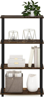 Furinno TURN-S-TUBE Storage Shelves, 4-Tier Book Shelf, Corner Shelf, Toolless Open Shelves, for Organization and Storage, Living Room, Garage, Home Office, Amber Pine
